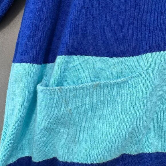 Lacoste Women’s Blue Striped Sweater Size 44 XL 1/4 Button Up - Picture 6 of 13